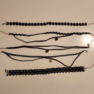 5 Black Choker Necklaces 13-16 inches